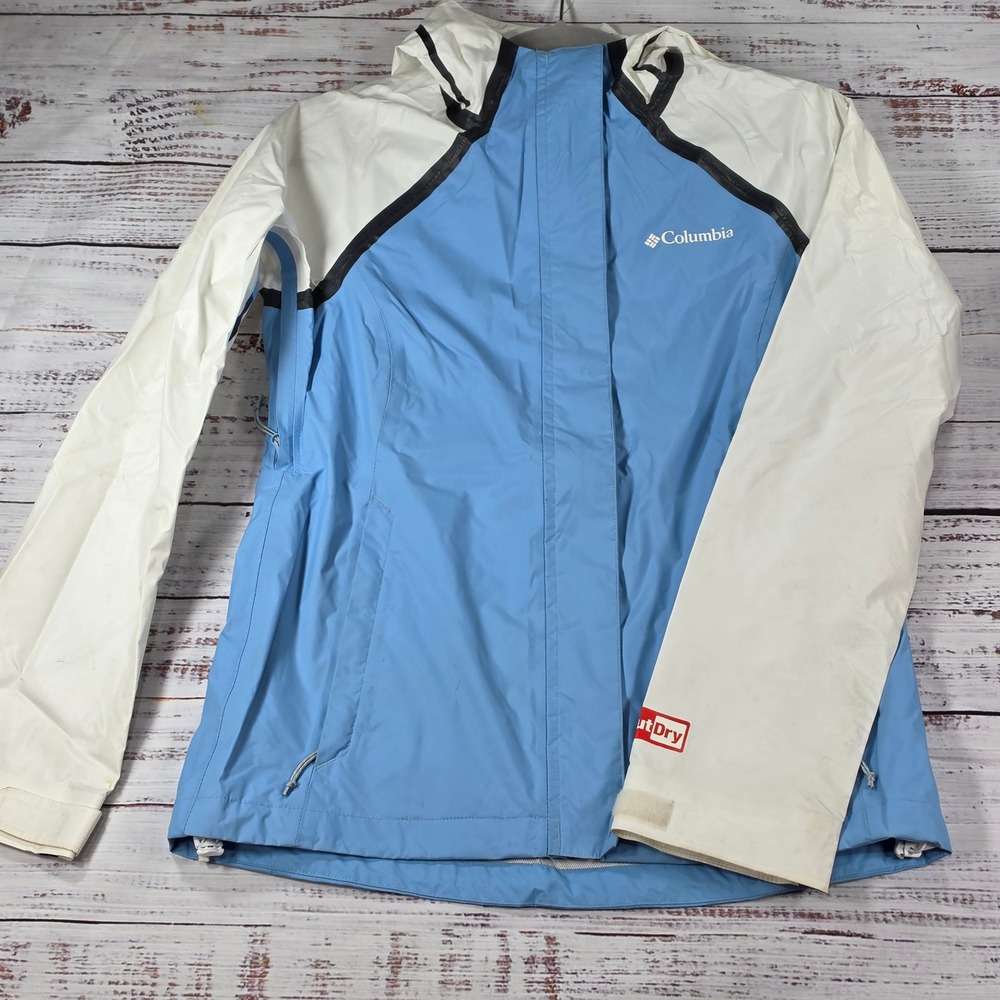 Columbia Rain Jacket Women XS Blue Good OutDry Waterproof Hooded Windbreaker